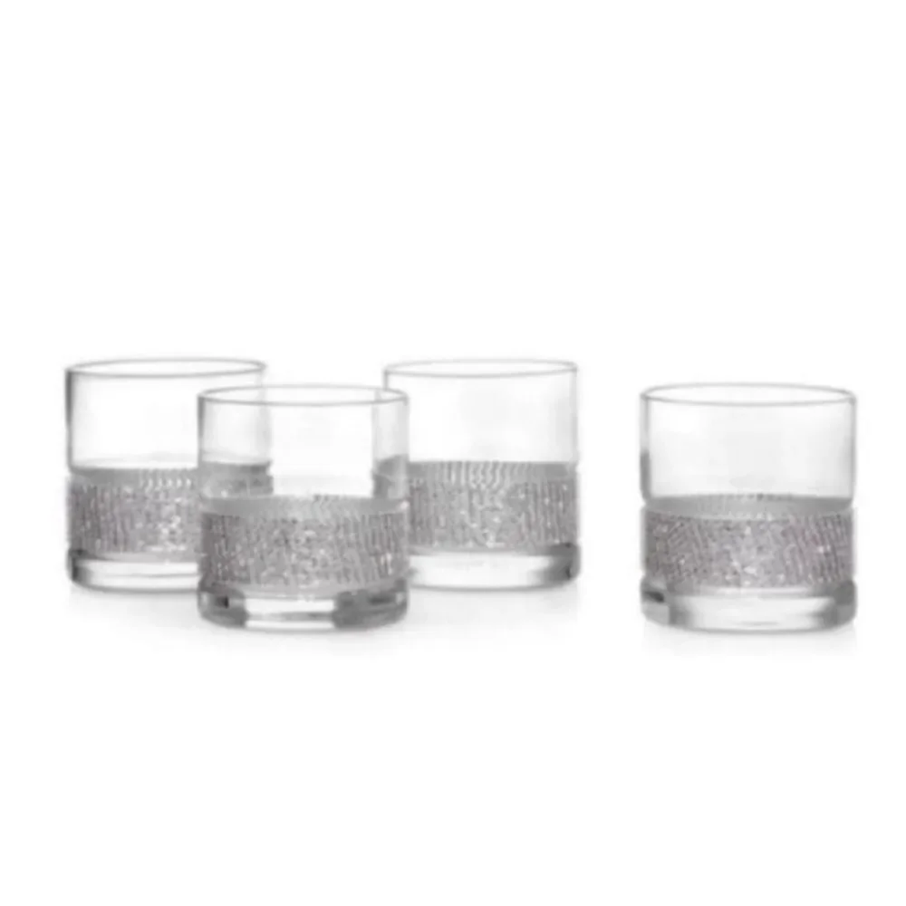 Set of 4 Crystal Silver Double Old Fashioned Glasses